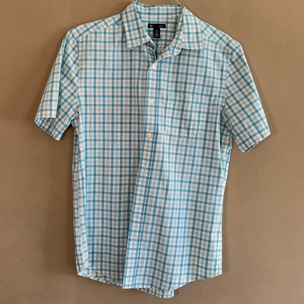 Men's gap slim fit plaid summer short sleeve shirt